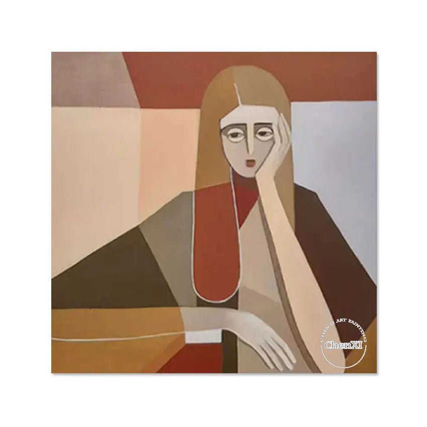 Hotel Decor Luxury Canvas Wall Poster, Classical Vintage Lady Portrait Picture Oil Painting, Pure Handmade Abstract Portrait Art